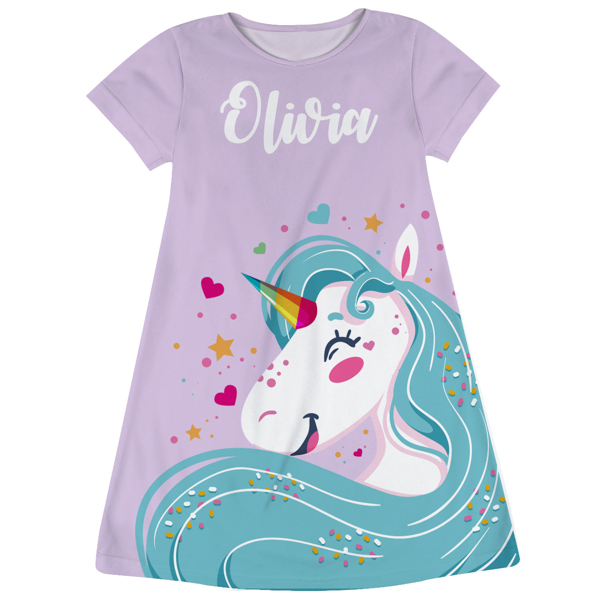 Purple and aqua big unicorn a line dress with name - Wimziy&Co.