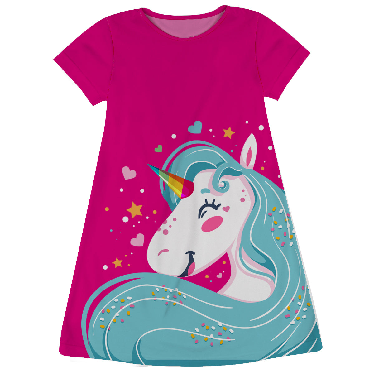 Hot pink and aqua big unicorn girls a line dress with name - Wimziy&Co.