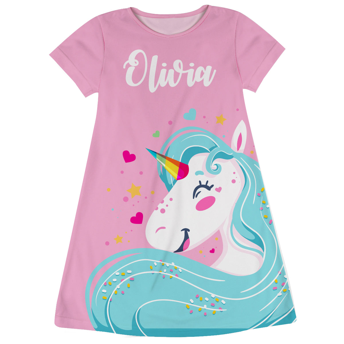Pink and aqua big unicorn tank dress with name - Wimziy&Co.
