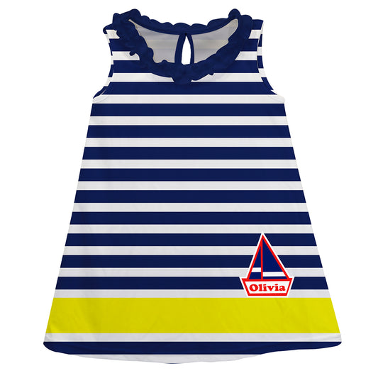 Yellow and Navy Stripe A Line Dress - Wimziy&Co.