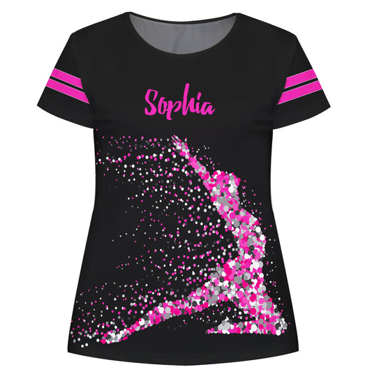 Black and hot pink gymnast girls blouse with name - Wimziy&Co.