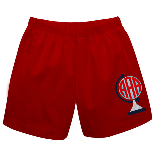 Rotating World Map Monogram Red Boys Pull On Short - Wimziy&Co.