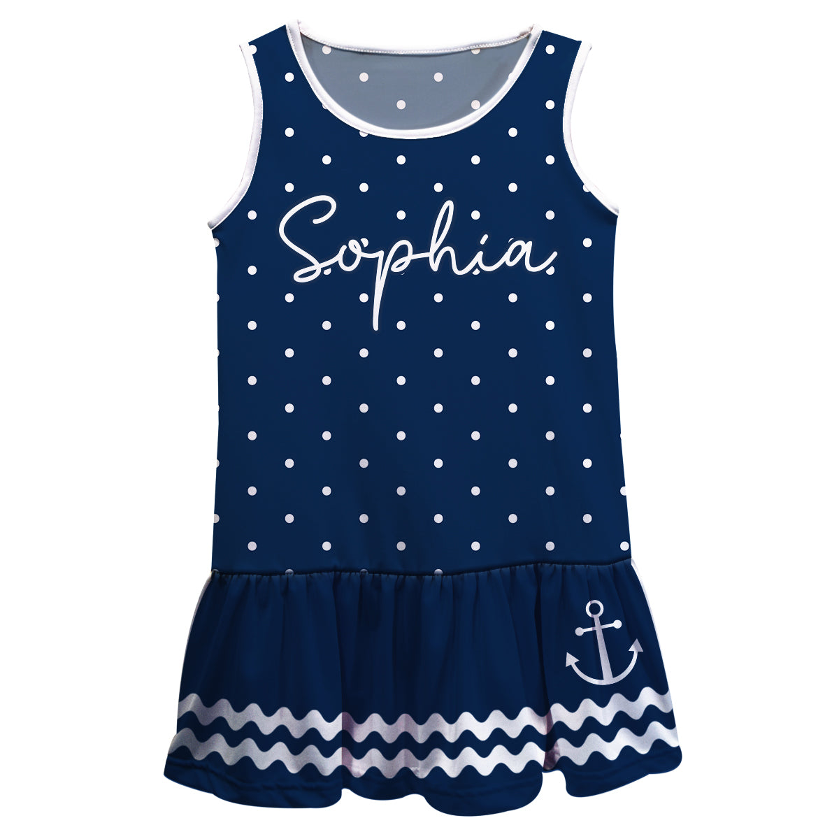 Anchor Name Navy Polka Dots Lily Dress - Wimziy&Co.