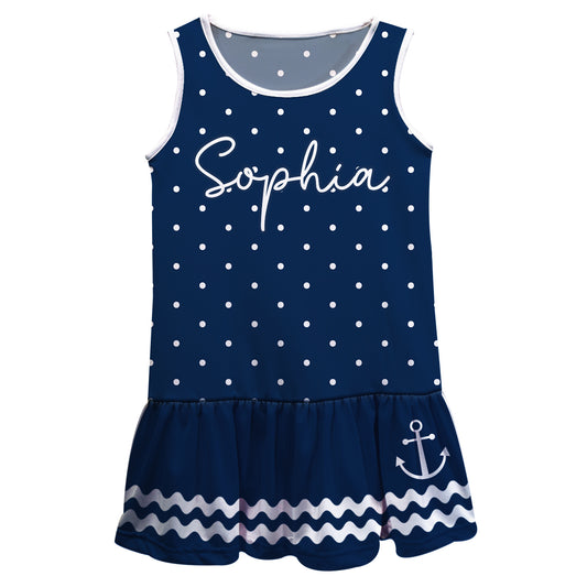 Anchor Name Navy Polka Dots Lily Dress - Wimziy&Co.