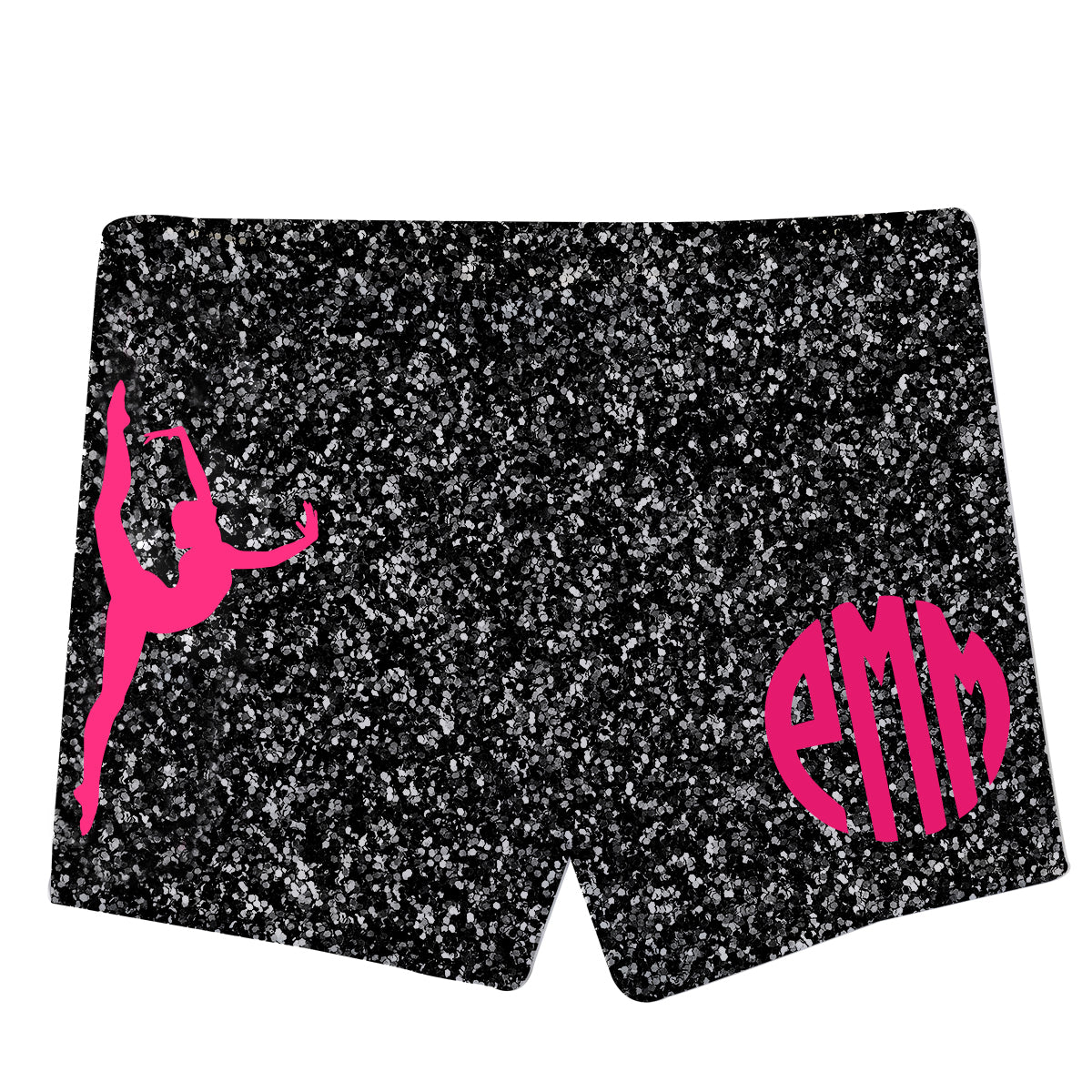 Gray glitter dancer silhouette girls dance shorts with monogram - Wimziy&Co.