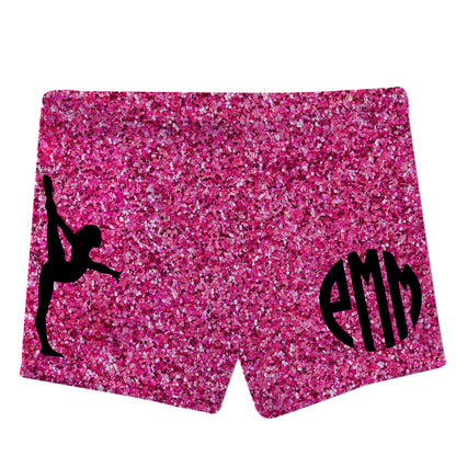 Hot pink glitter gymnast shorts with monogram - Wimziy&Co.