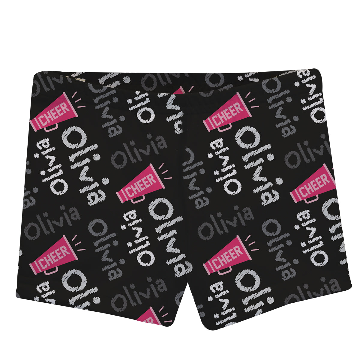 Cheer Megaphone and Name Print Black Shorties - Wimziy&Co.