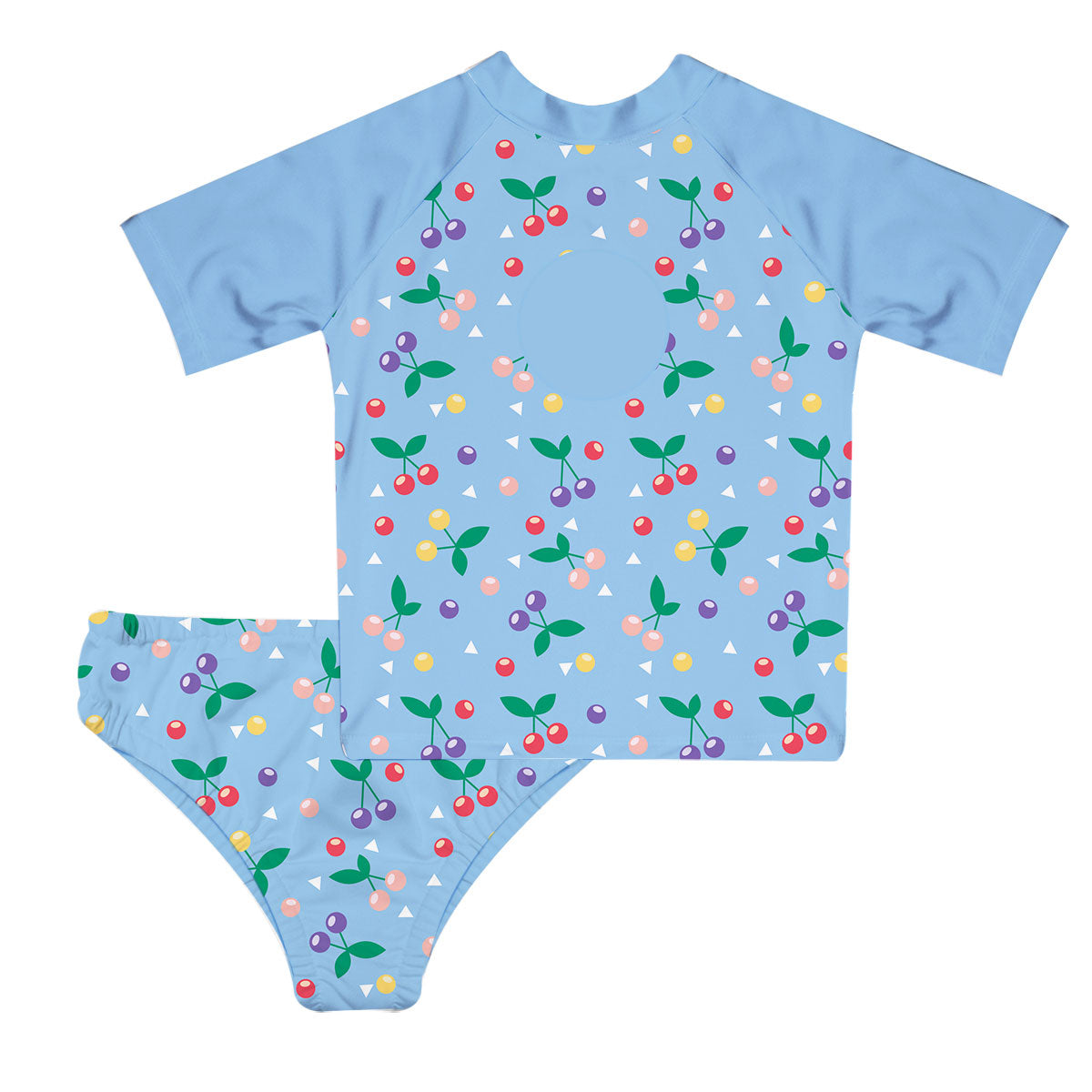 Cherries Print Monogram Light Blue 2pc Short Sleeve Rash Guard - Wimziy&Co.