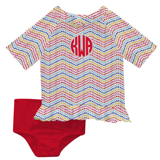 Chevron Monogram White 2pc Short Sleeve Rash guard - Wimziy&Co.