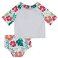 Flowers Monogram White 2pc Short Sleeve Rash Guard - Wimziy&Co.
