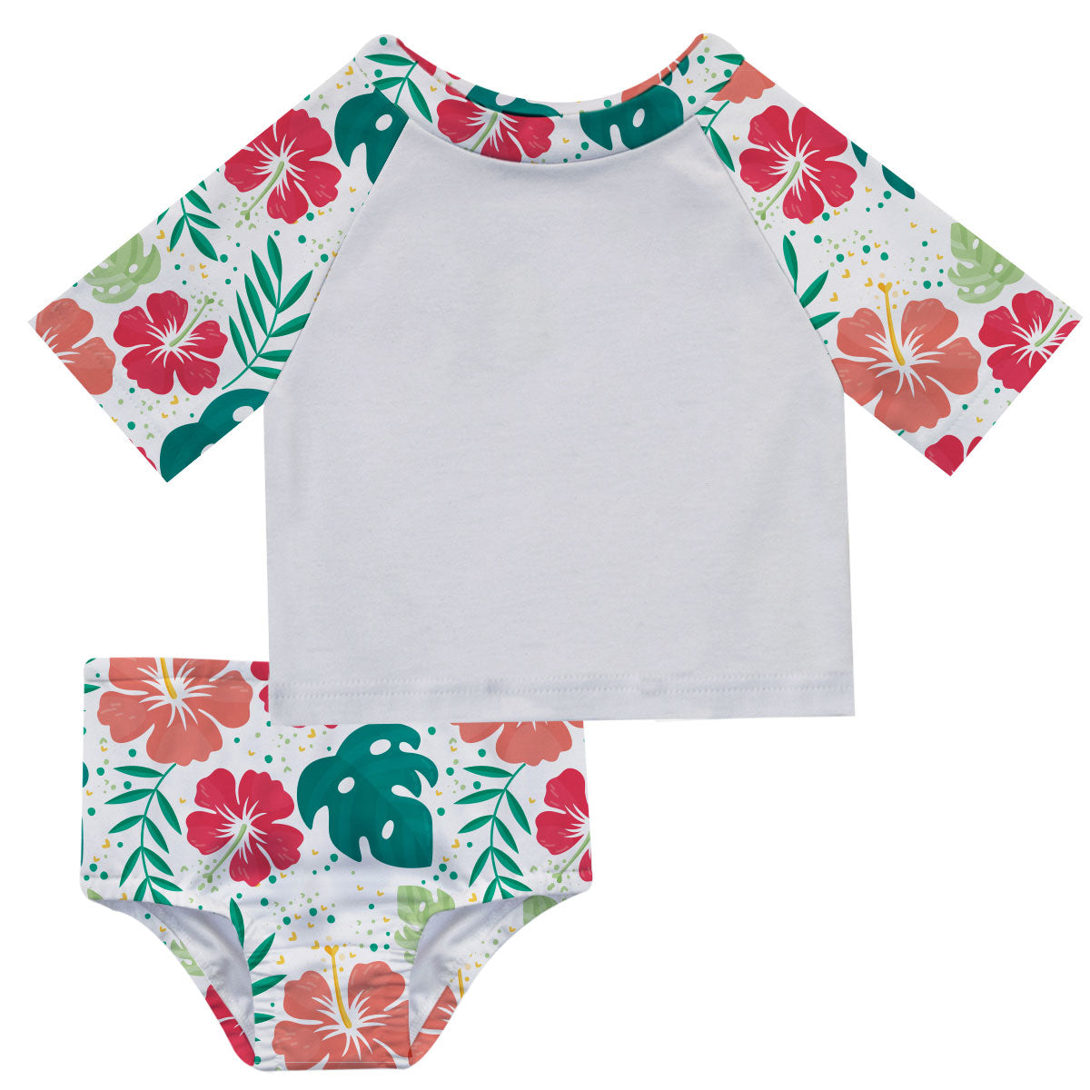 Flowers Monogram White 2pc Short Sleeve Rash Guard - Wimziy&Co.