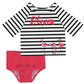 Flamingo Name White and Black Stripes 2pc Short Sleeve Rash Guard - Wimziy&Co.