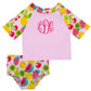 Fruit Print Monogram Pink 2pc Short Sleeve Rash Guard - Wimziy&Co.