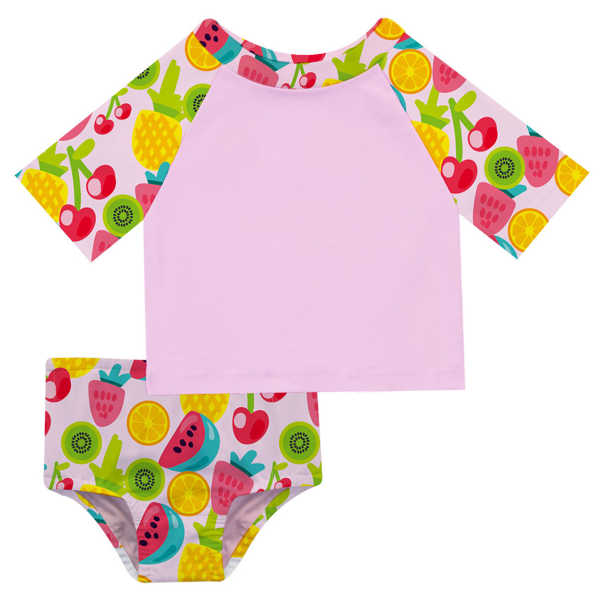 Fruit Print Monogram Pink 2pc Short Sleeve Rash Guard - Wimziy&Co.