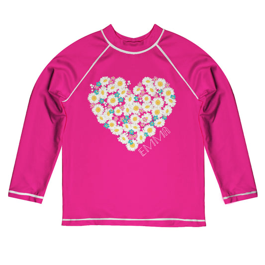 Heart Flowers Name Hot Pink Long Sleeve Rash Guard - Wimziy&Co.