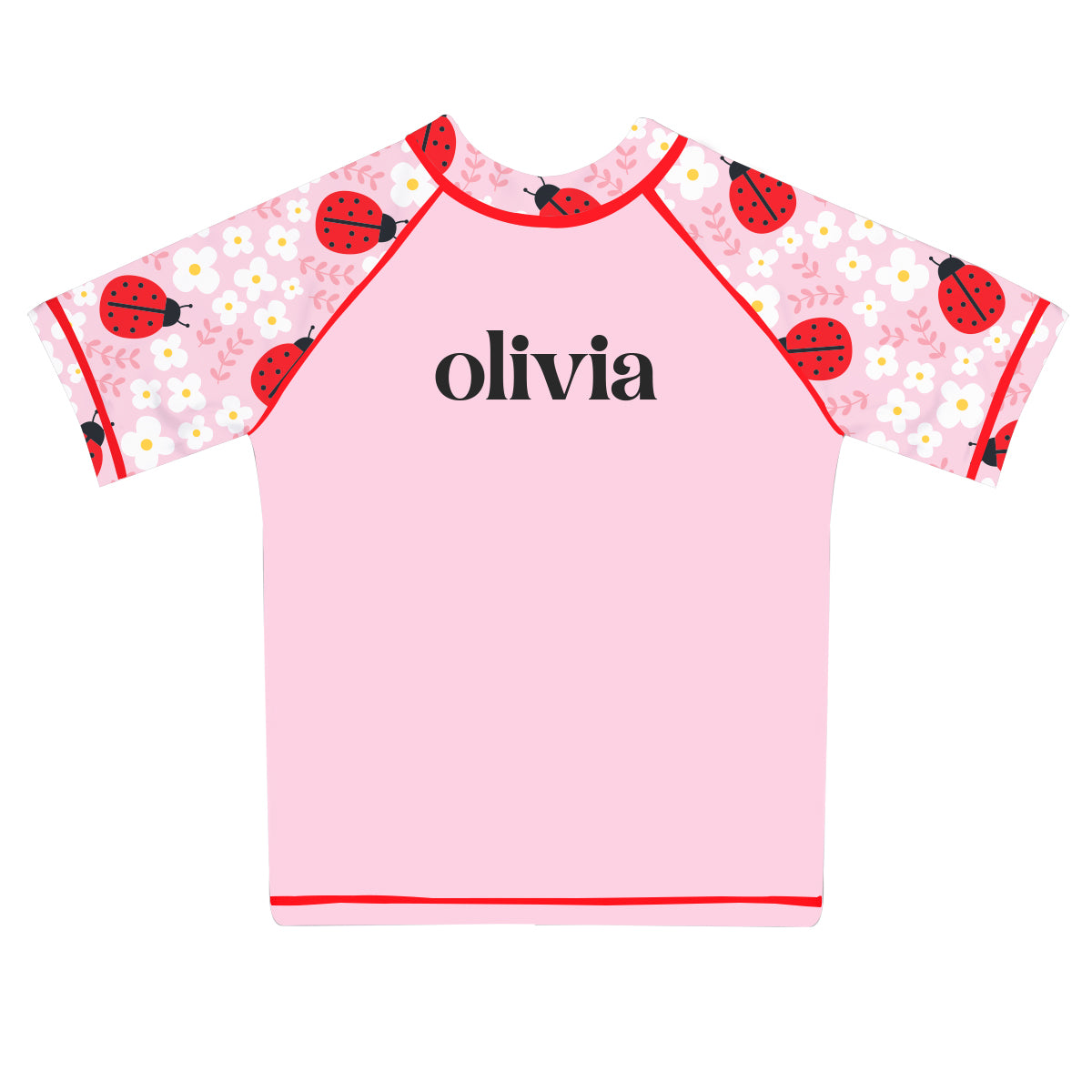 Ladybugs Personalized Name Pink Short Sleeve Rash Guard