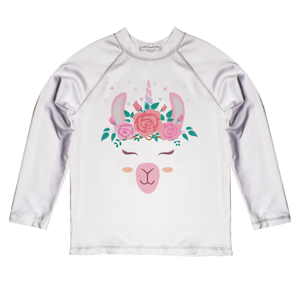 White llama face long sleeve girls rash guard - Wimziy&Co.