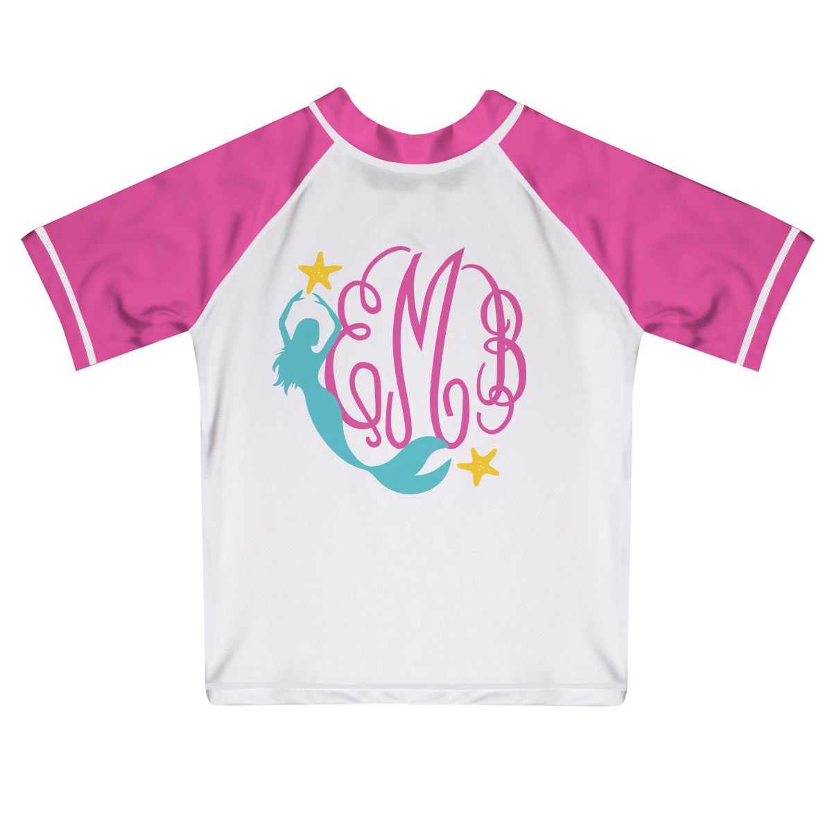 Mermaid Monogram White and Pink Short Sleeve Rash Guard - Wimziy&Co.