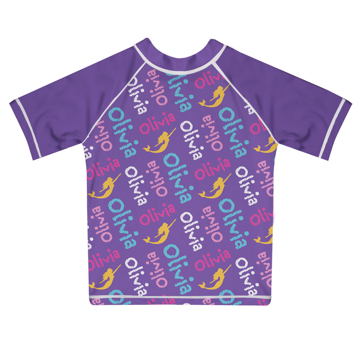 Mermaid and Name Print Purple Short Sleeve Rash Guard - Wimziy&Co.