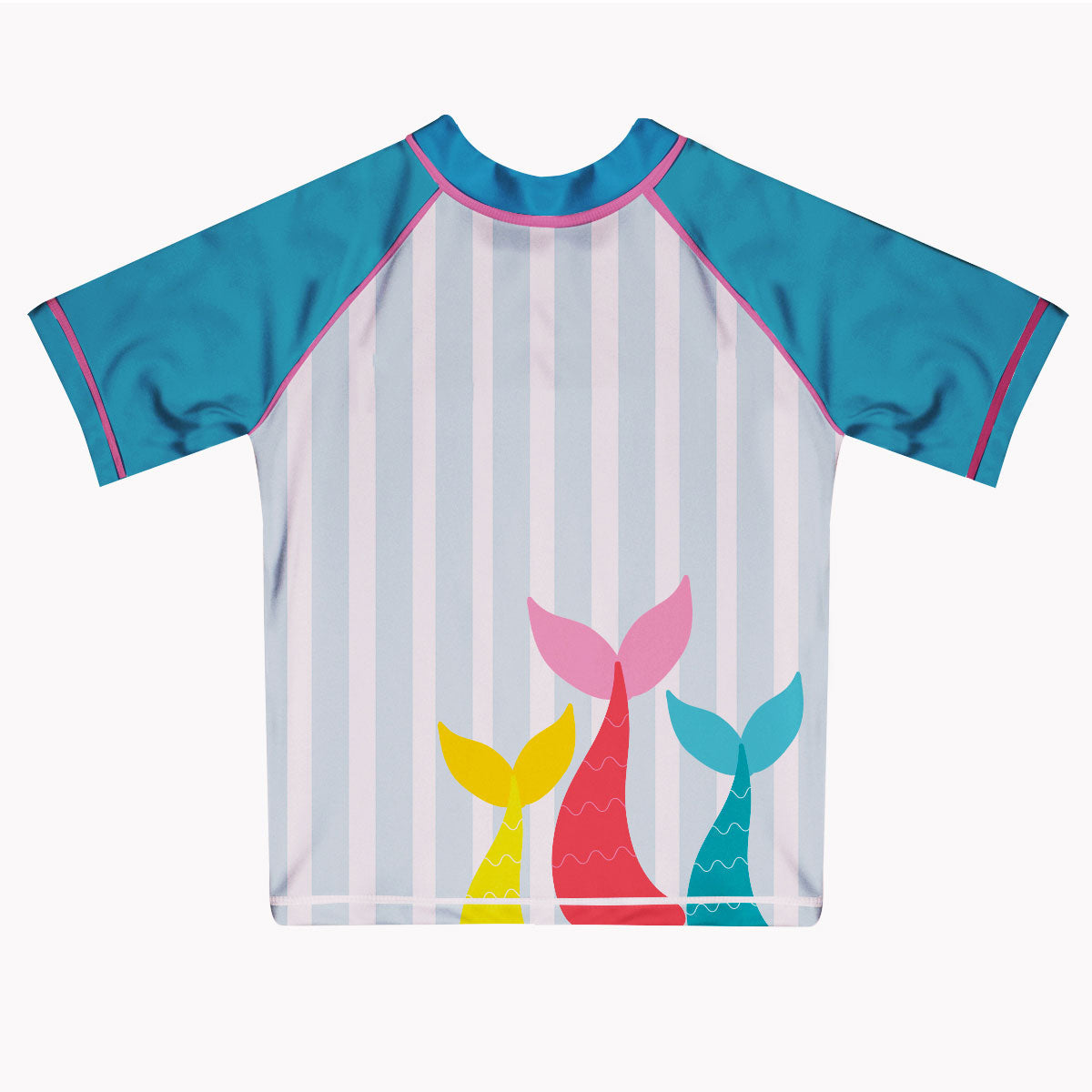 Mermaid Name White and Blue Stripes Short Sleeve Rash Guard - Wimziy&Co.