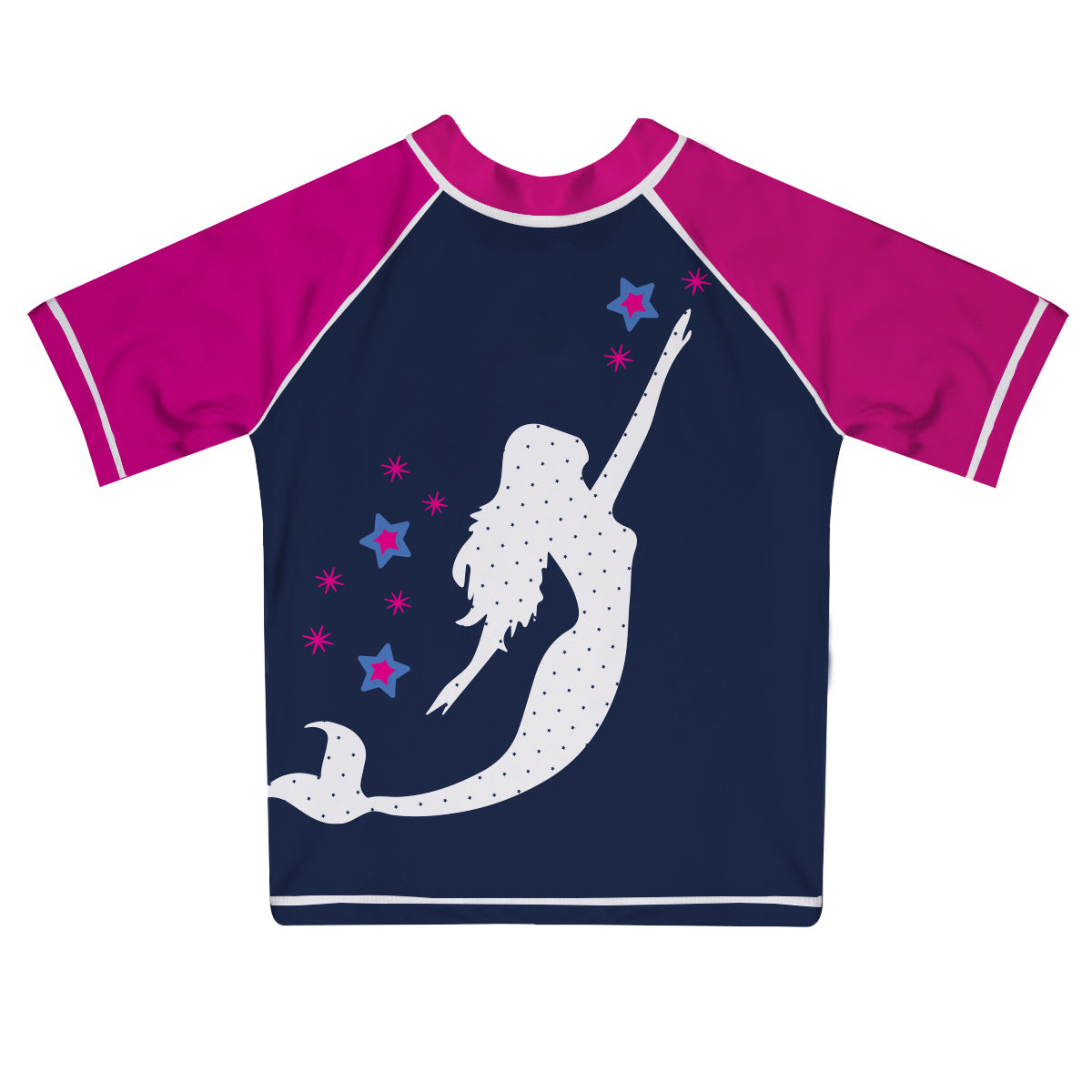 Mermaid Stars Name Navy and Hot Pink Short Sleeve Rash Guard - Wimziy&Co.