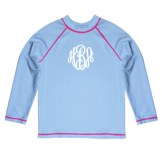 Monogram Light Blue Long Sleeve Rash Guard - Wimziy&Co.