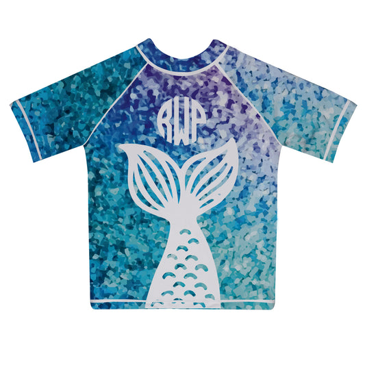 Mermaid Monogram Blue and Purple Short Sleeve Rash Guard - Wimziy&Co.