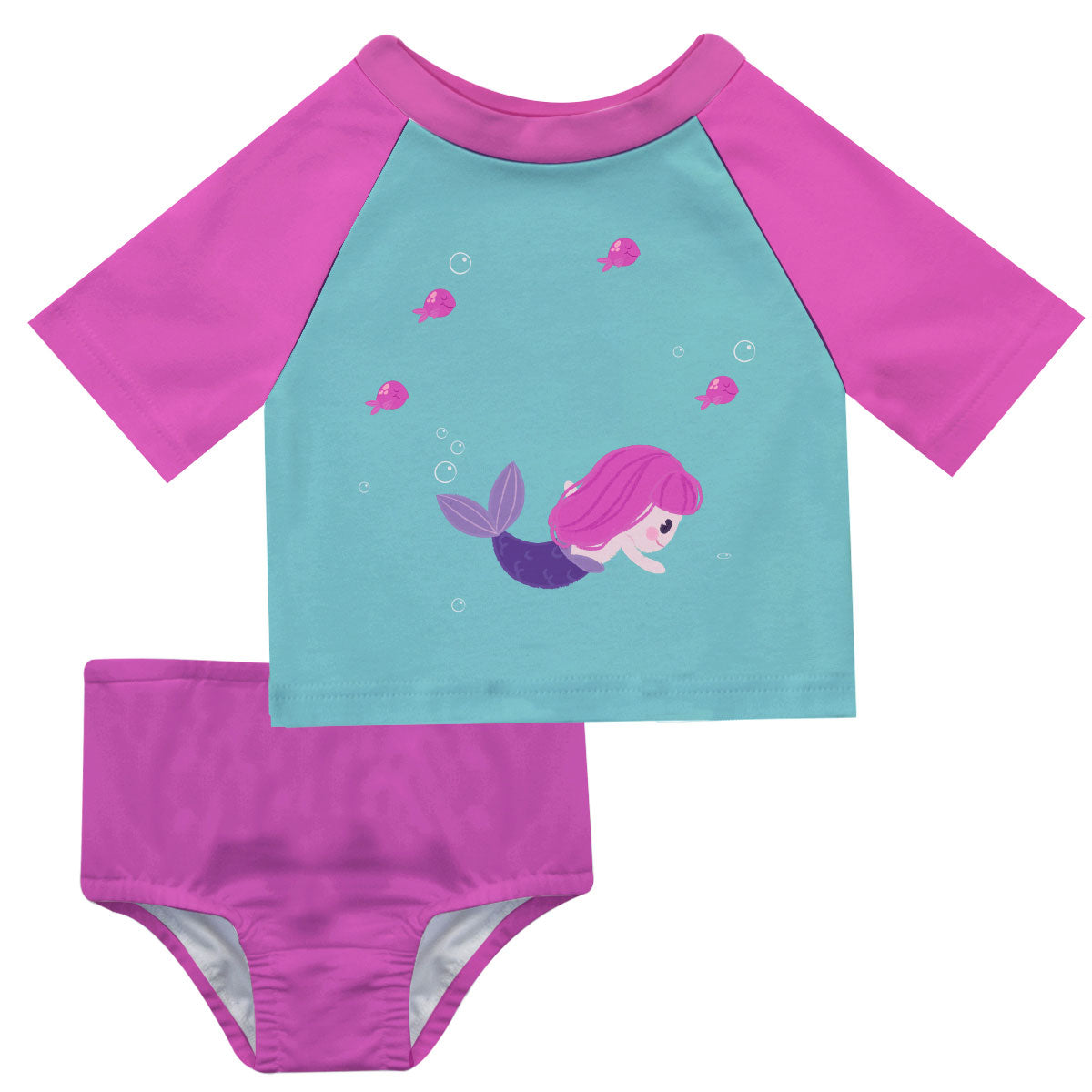 Mermaid Monogram Blue and Pink 2pc Short Sleeve Rash Guard - Wimziy&Co.
