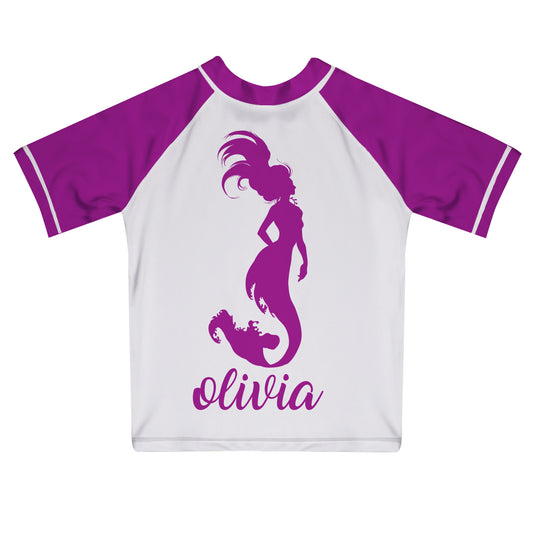 Mermaid Name White and Purple Short Sleeve Rash Guard - Wimziy&Co.
