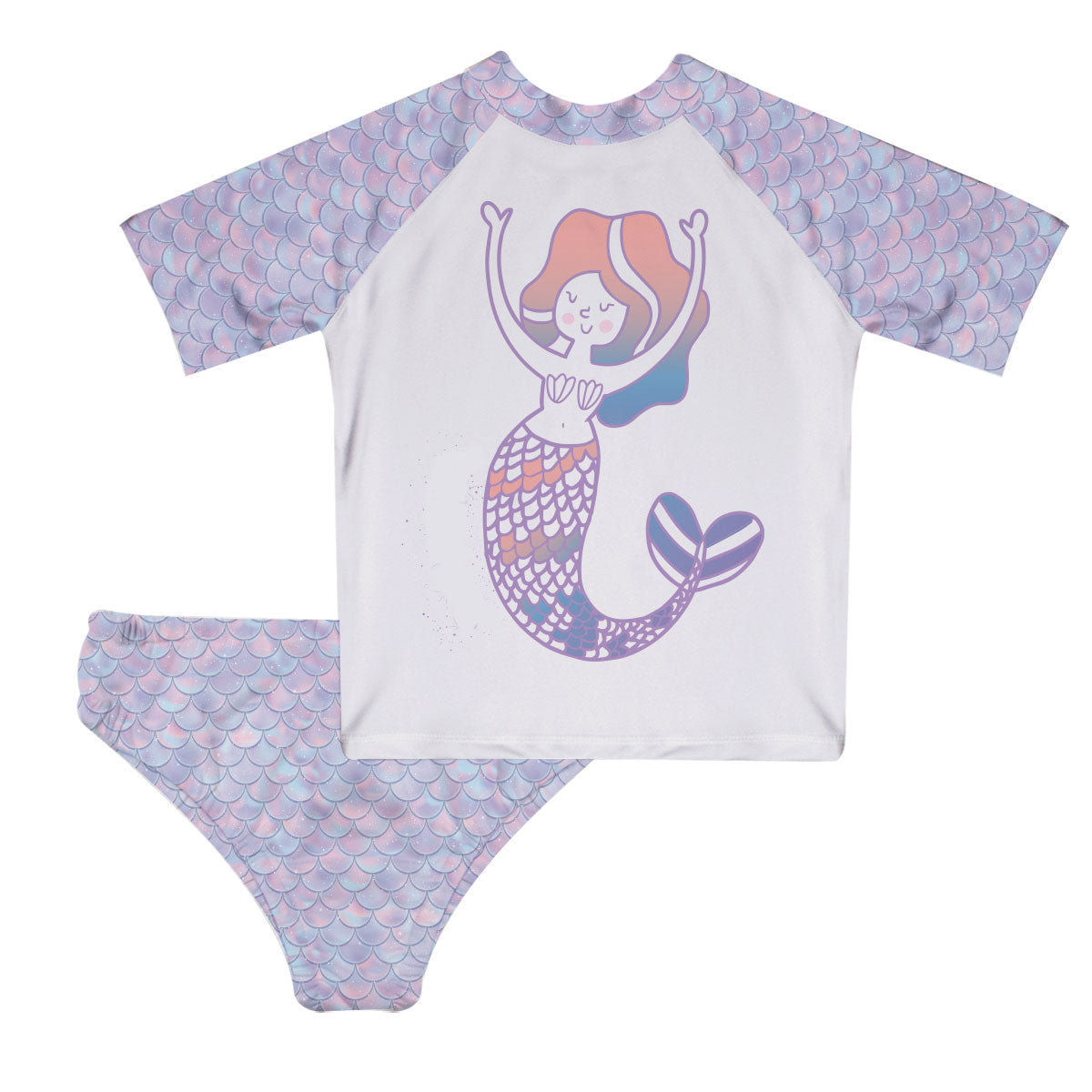 Mermaid Name White And Purple 2Pc Short Sleeve Rash Guatd - Wimziy&Co.