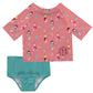 Mermaid Print Monogram Coral and Turquoise 2pc Short Sleeve Rash Guard - Wimziy&Co.