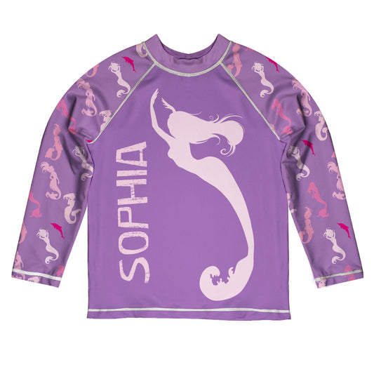Mermaid Name Purple Long Sleeve Rash Guard - Wimziy&Co.