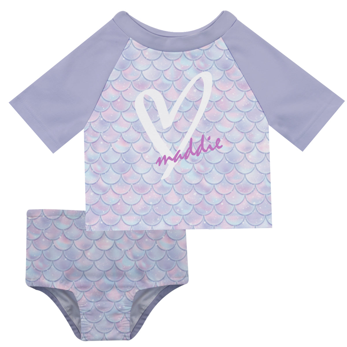 Mermaid Name Purple 2pc Short Sleeve Rash Guard - Wimziy&Co.