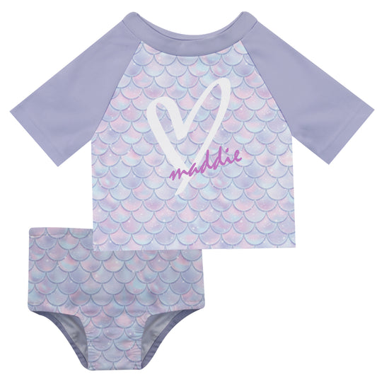 Mermaid Name Purple 2pc Short Sleeve Rash Guard - Wimziy&Co.