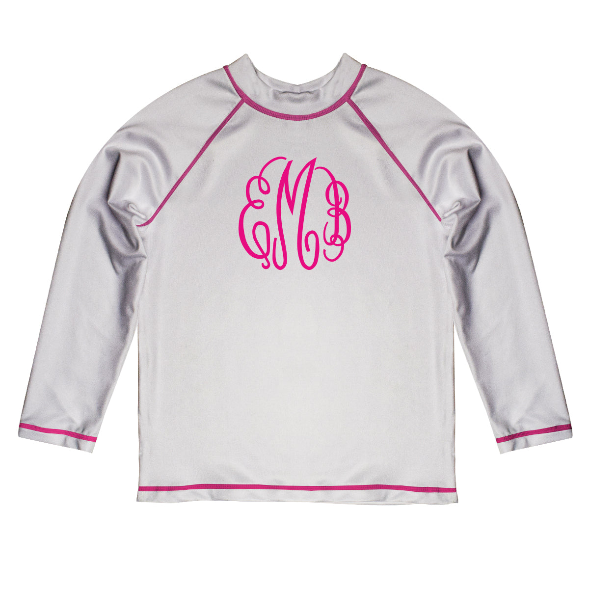 Monogram White Long Sleeve Girls Rash Guard - Wimziy&Co.