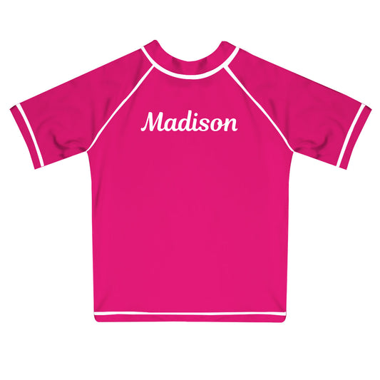Name Hot Pink Short Sleeve Rash Guard - Wimziy&Co.
