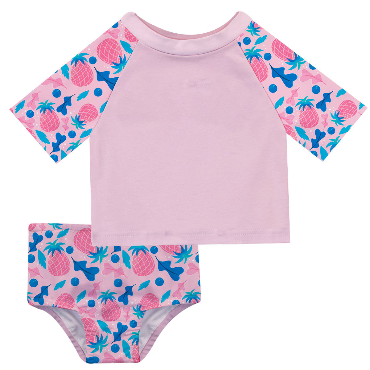 Pineapple Print Name Pink 2pc Short Sleeve Rash Guard - Wimziy&Co.