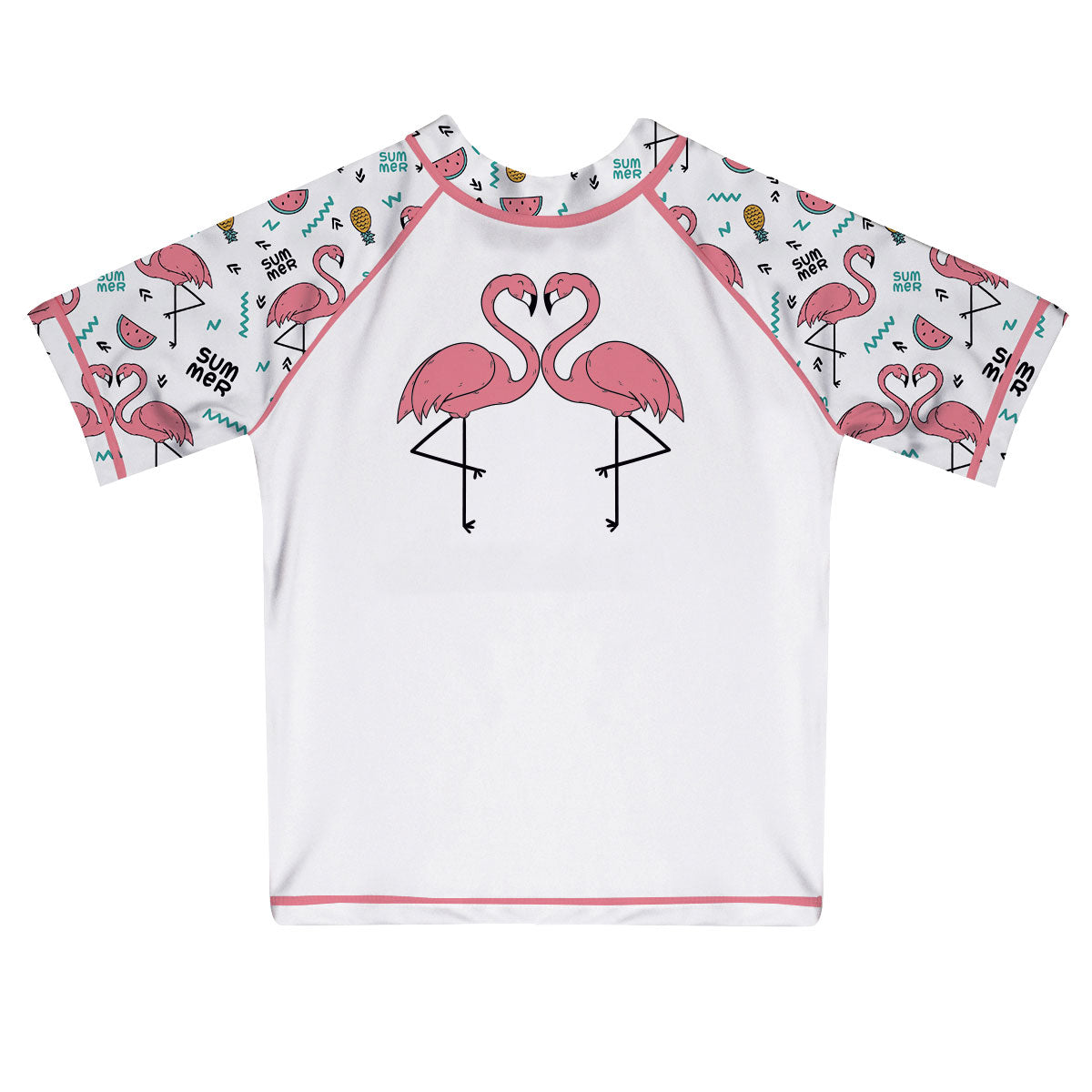 Flamingo Print Name White Short Sleeve Rash Guard - Wimziy&Co.