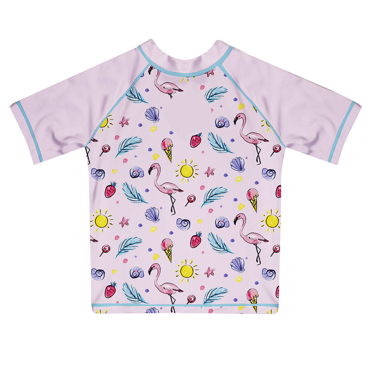 Flamingos Print Monogram Pink Short Sleeve Rash Guard - Wimziy&Co.