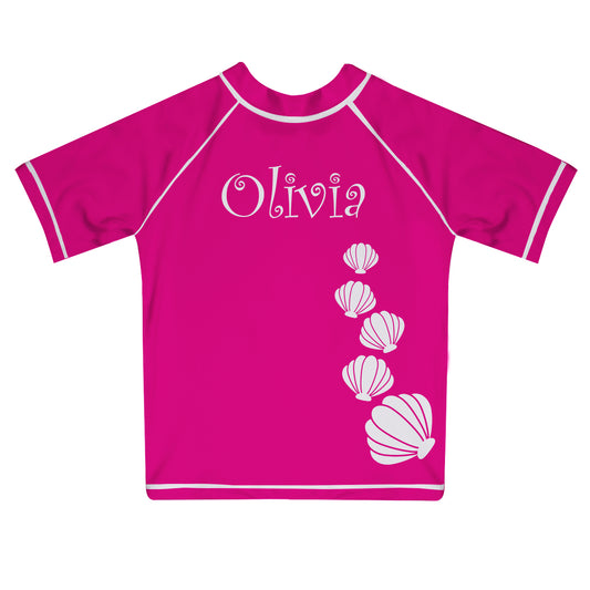 Seashells Name Hot Pink  Short Sleeve Rash Guard - Wimziy&Co.