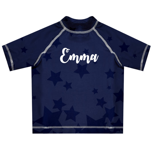 Stars Print Name Navy Short Sleeve Rash Guard - Wimziy&Co.