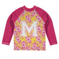 Tropical Initial Name Yellow and Hot Pink Long Sleeve Rash Guard