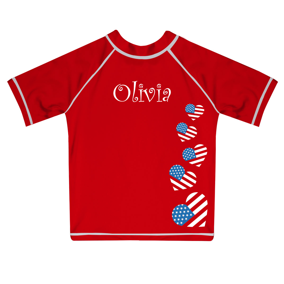 USA Hearts Name Short Sleeve Girl Rash Guard - Wimziy&Co.