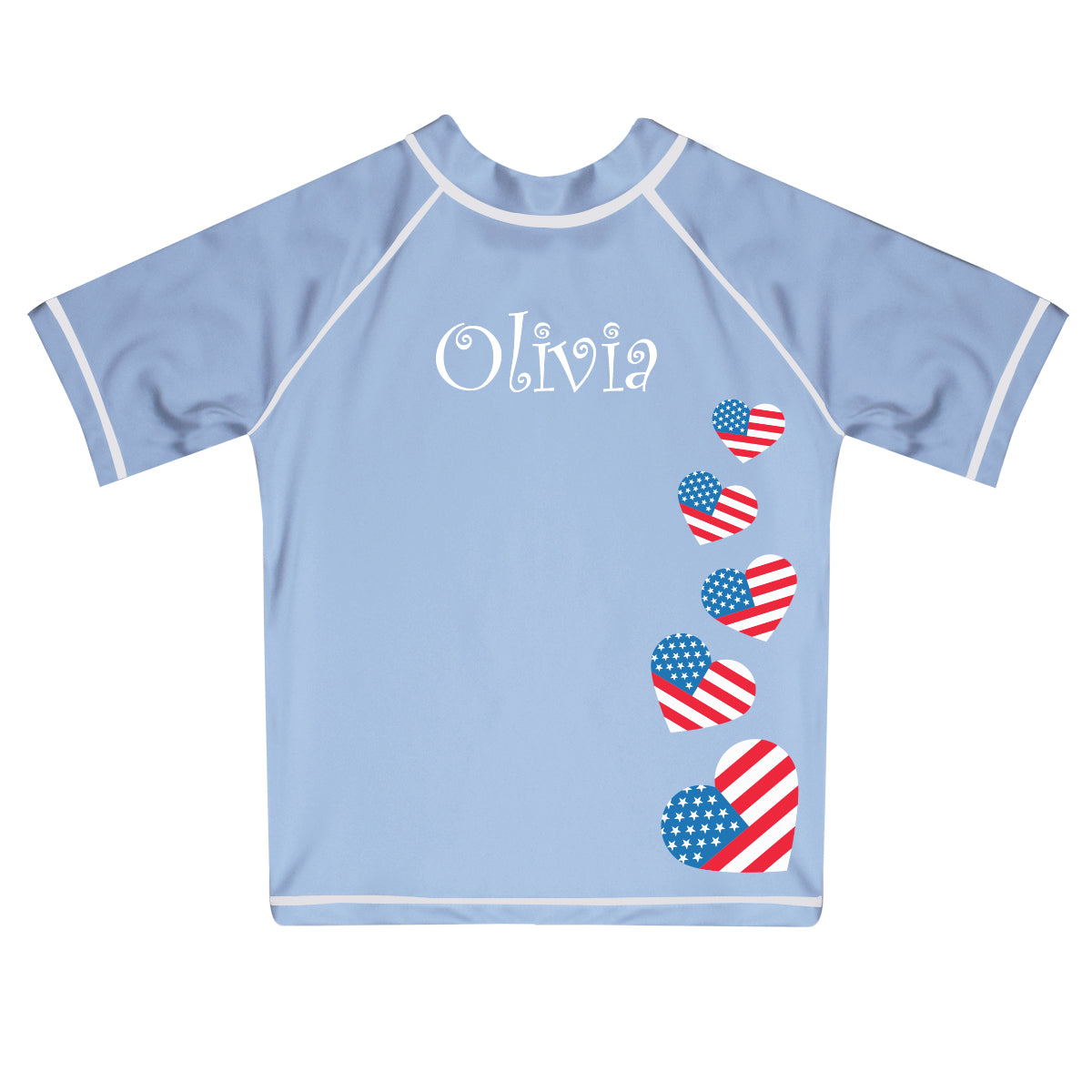 USA Hearts Name Short Sleeve Girl Rash Guard - Wimziy&Co.