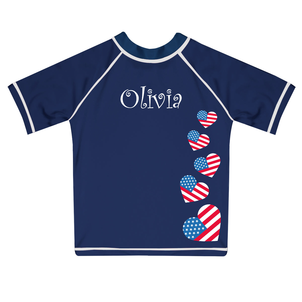 USA Hearts Name Navy Short Sleeve Rash Guard - Wimziy&Co.
