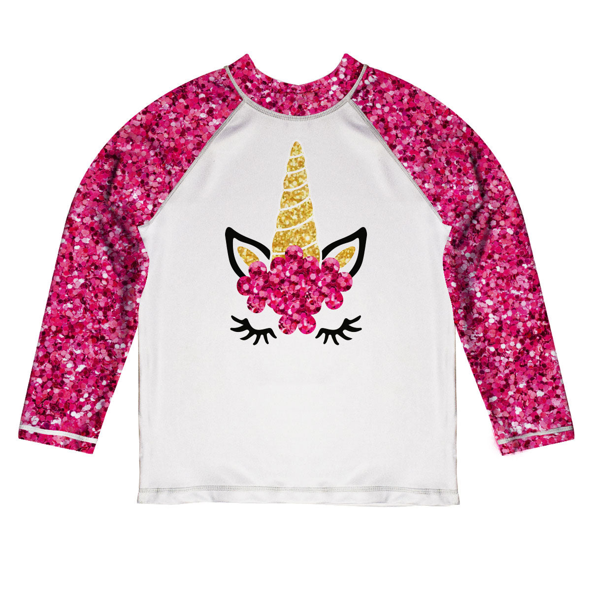 Unicorn Name White and Hot Pink Glitter Long Sleeve Rash Guard - Wimziy&Co.