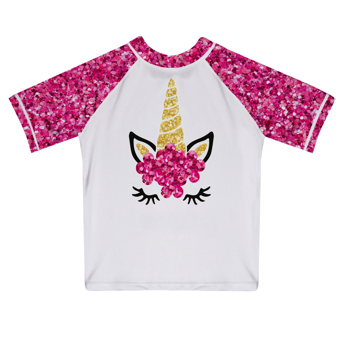 Unicorn Name White and Pink Glitter Short Sleeve Rash Guard - Wimziy&Co.