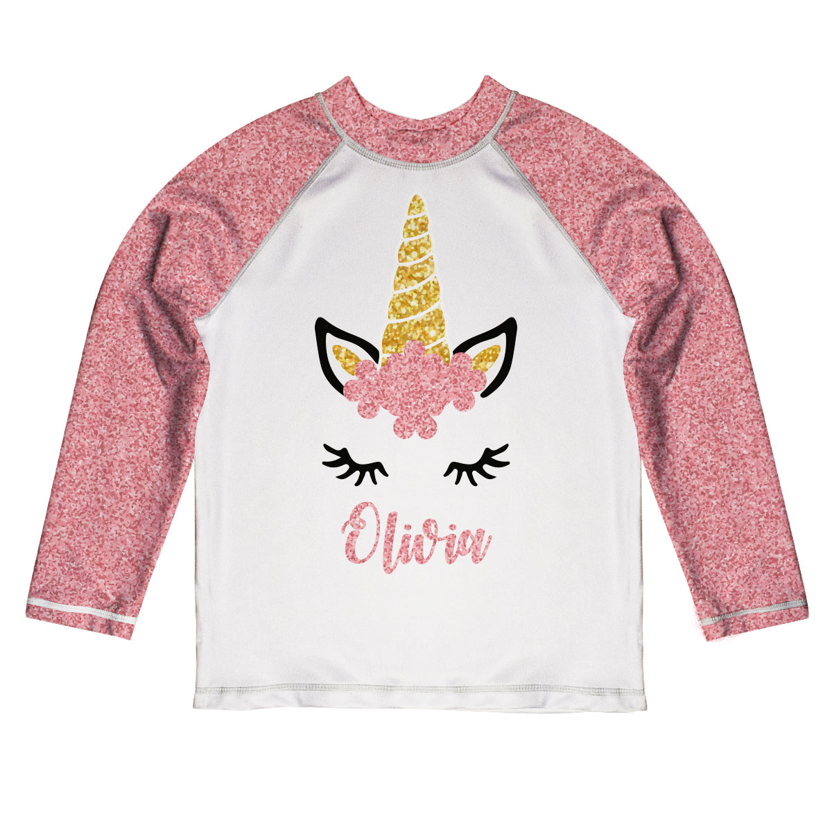 White and pink unicorn face long sleeve rash guard - Wimziy&Co.
