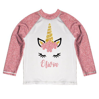White and pink unicorn face long sleeve rash guard - Wimziy&Co.