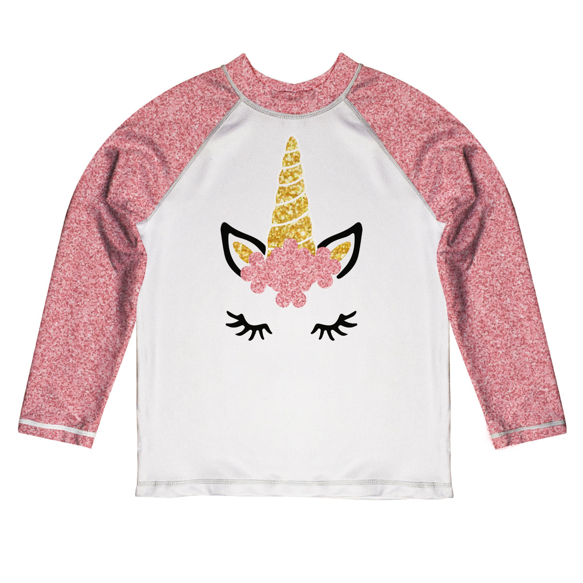 White and pink unicorn face long sleeve rash guard - Wimziy&Co.